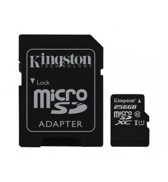 KINGSTON 256GB microSDXC Class 10 UHS-I 45MB/s Read Card + SD Adapter